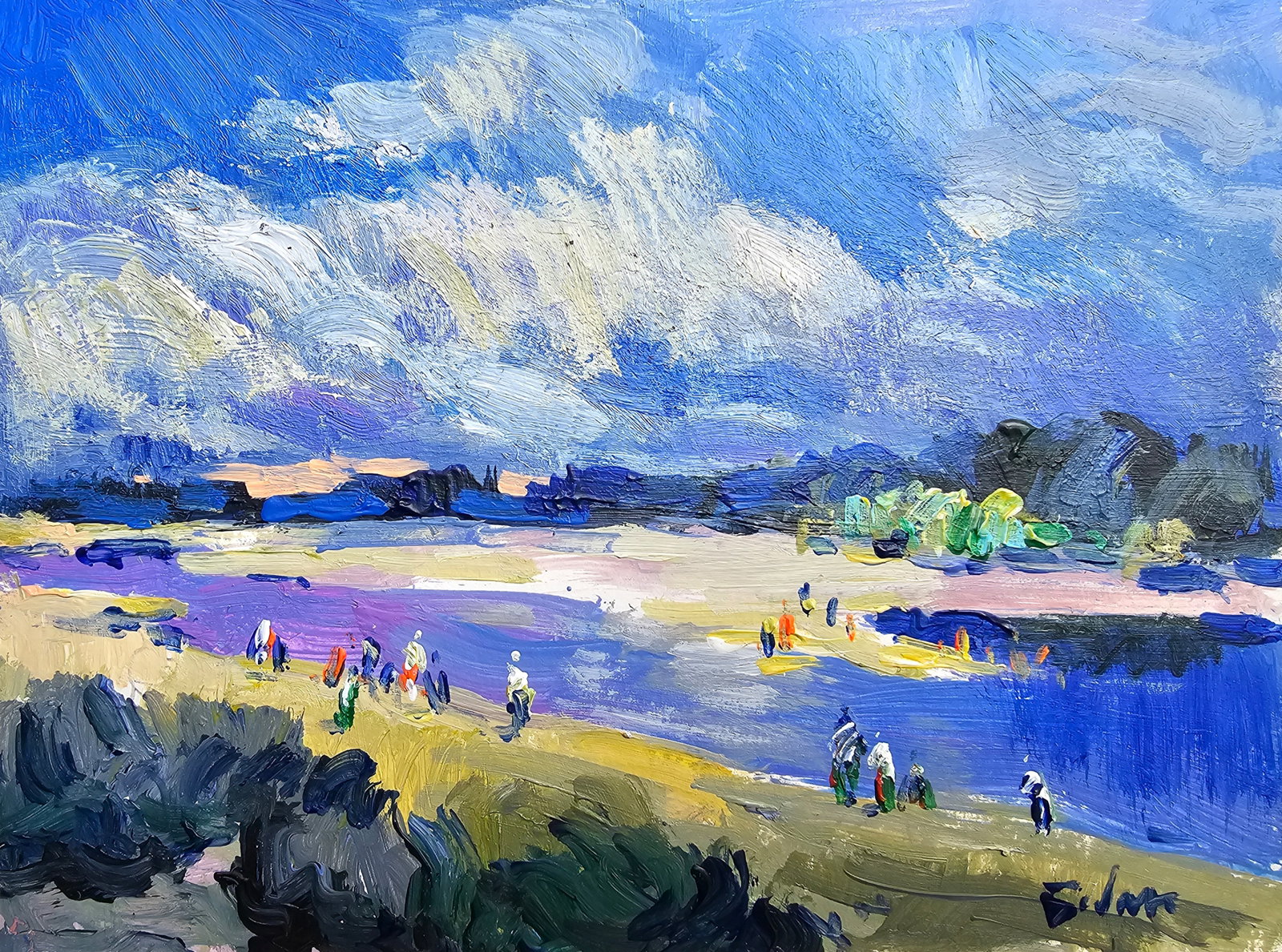 Acrylic painting on the river Vyacheslav Petrovich Babac: Title: Acrylic painting on the river Vyacheslav Petrovich Babac Description: 317BA Painter: Vyacheslav Petrovick Babac S?ze: 15x20 cm/ 5.9x7.87inches Component: Acrylic, cardboard Original painting