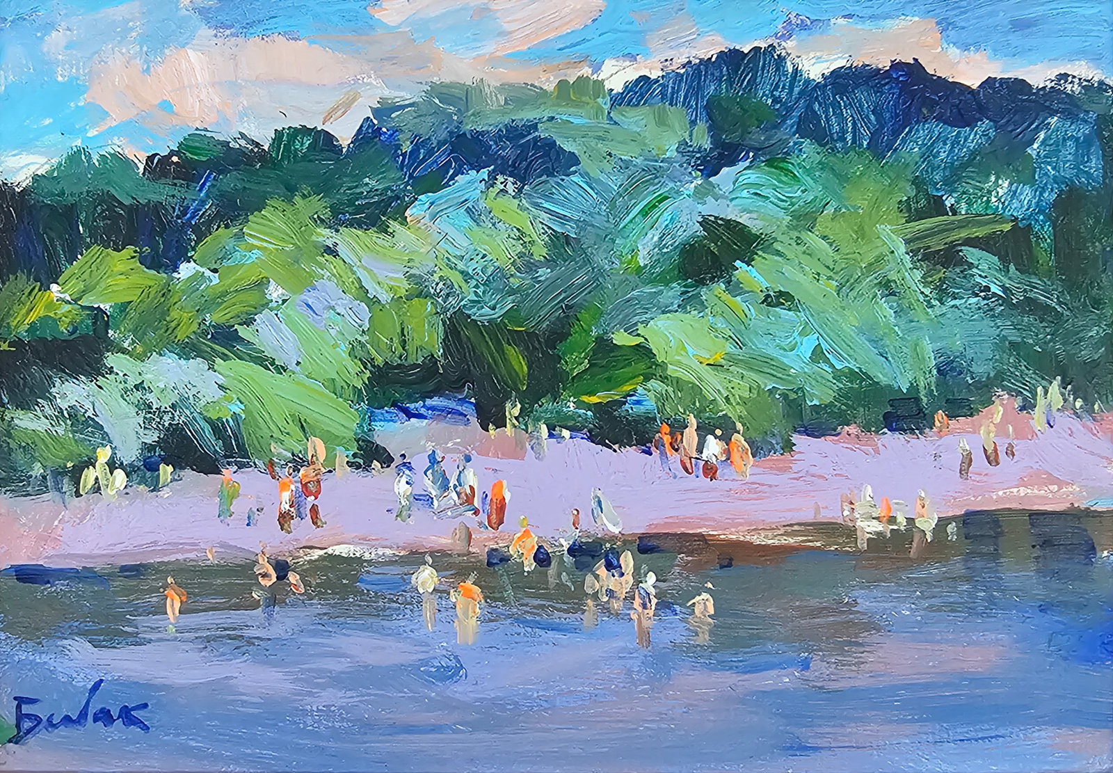 Acrylic painting on the river Vyacheslav Petrovich Babac: Title: Acrylic painting on the river Vyacheslav Petrovich Babac Description: 352BA Painter: Vyacheslav Petrovick Babac S?ze: 14x20 cm/ 5.51x7.87 inches Components: Acrylic, cardboard Original