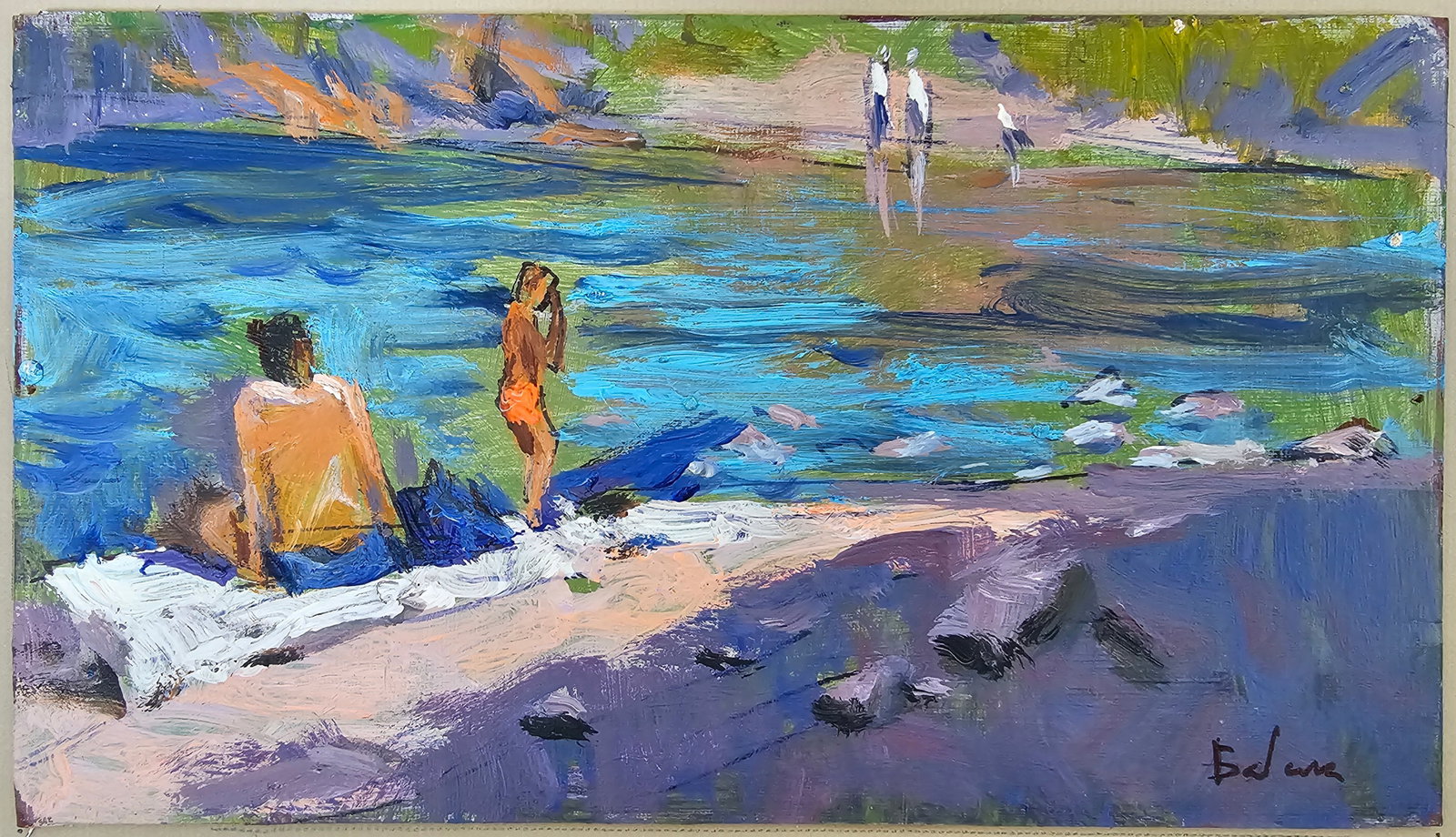 Acrylic painting On the bank of the river Vyacheslav Petrovich Babac: Title: Acrylic painting On the bank of the river Vyacheslav Petrovich Babac Description: 359BA Painter: Vyacheslav Petrovick Babac S?ze: 12x21 cm/ 4.72x8.26 inches Components: Acrylic, cardboard