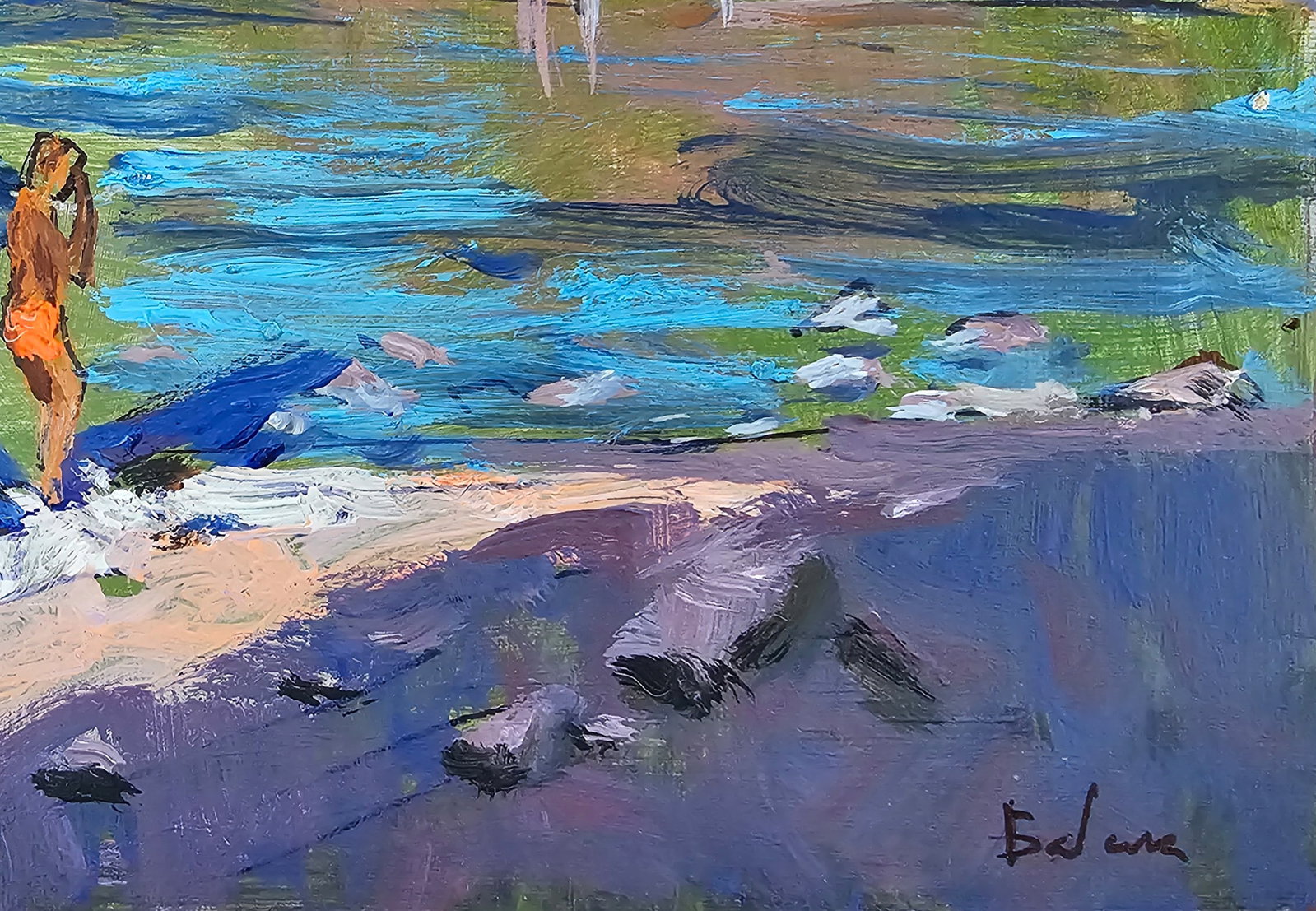Acrylic painting On the bank of the river Vyacheslav Petrovich Babac - 7