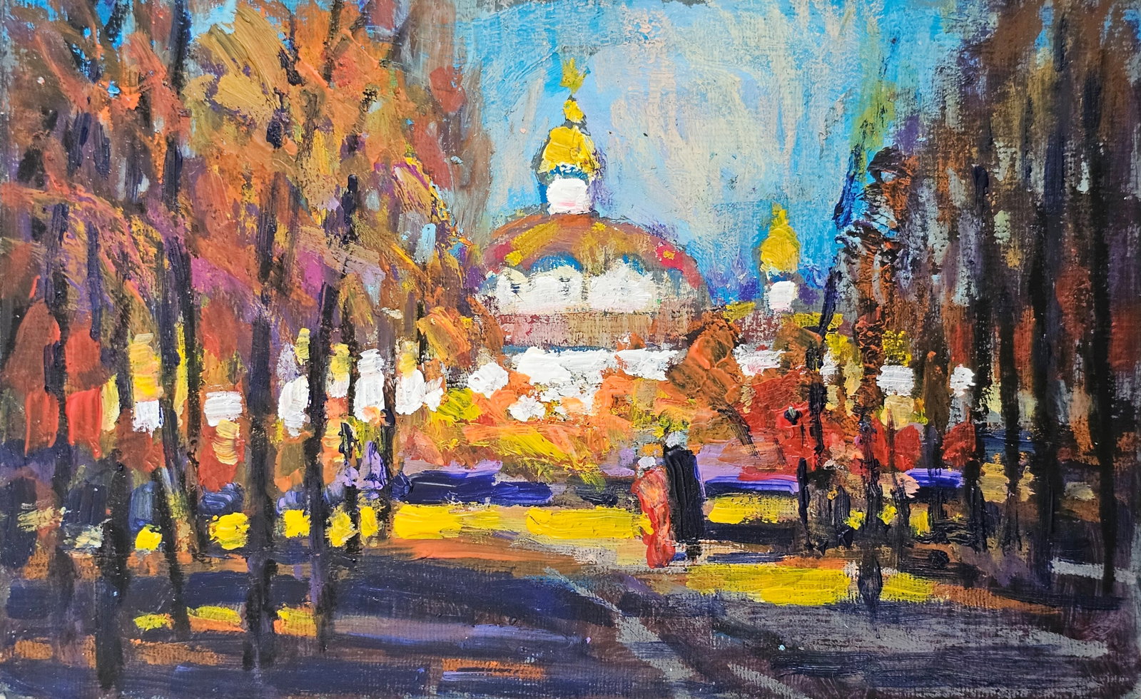 Acrylic painting In the youth park Vyacheslav Petrovich Babac: Title: Acrylic painting In the youth park Vyacheslav Petrovich Babac Description: 387BA Painter: Vyacheslav Petrovick Babac S?ze: 17x27 cm/ 6.69x10.62 inches Components: Acrylic, cardboard Original