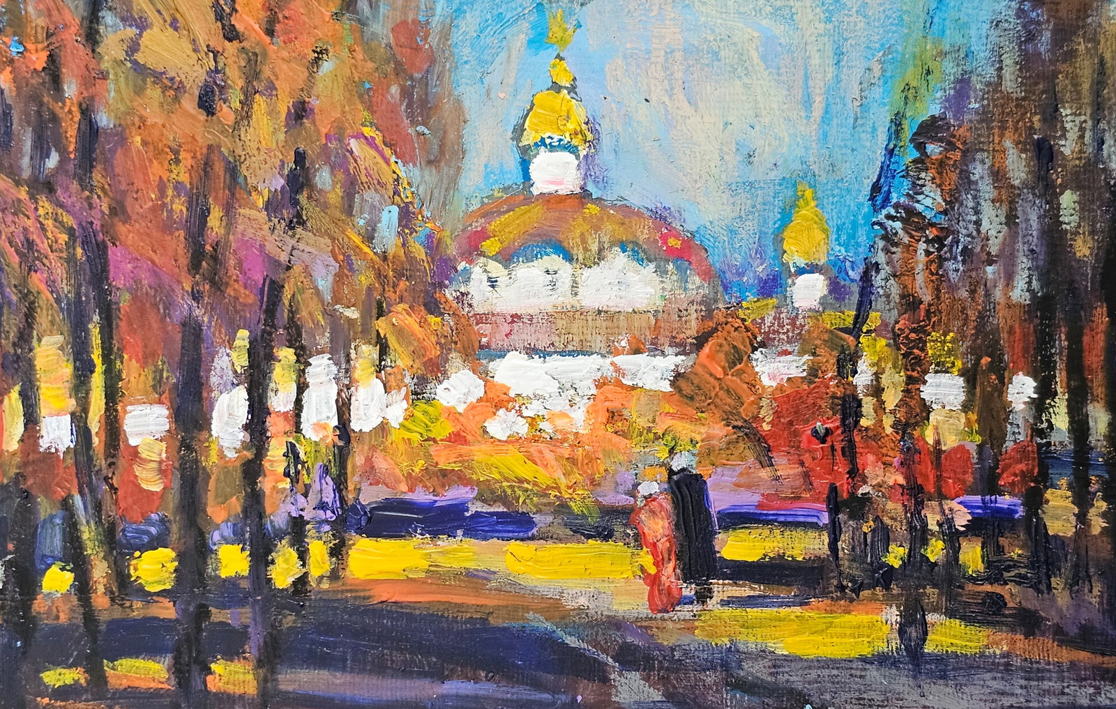 Acrylic painting In the youth park Vyacheslav Petrovich Babac - 7