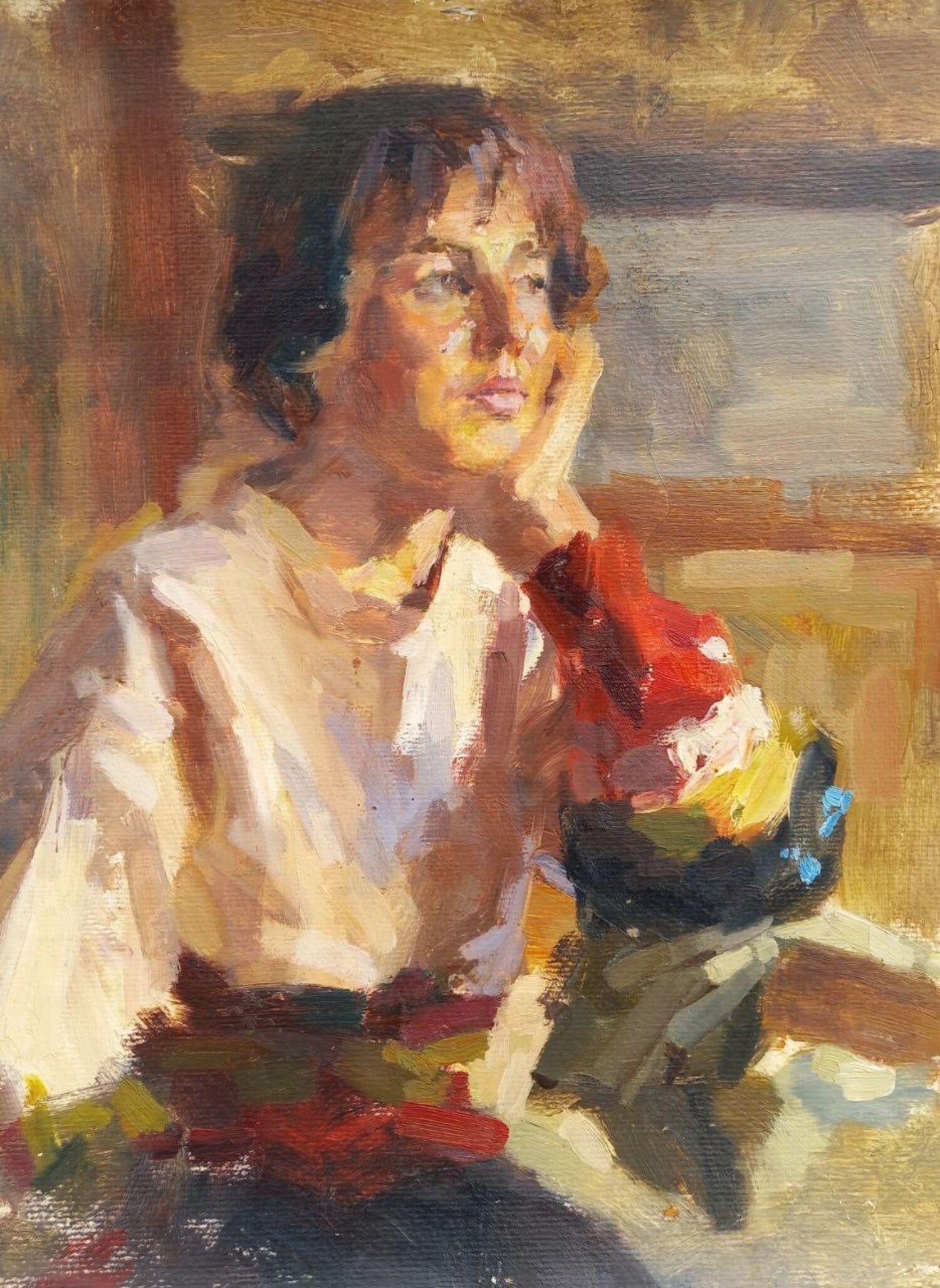 Oil painting Lena Alex Ditriev: Title: Oil painting Lena Alex Ditriev Description: 492AD Painter: Alex Ditriev S?ze:50x38 cm/ 19.68x14.96 inches Components: oil, cardboard Original painting from our collection ERA: Short