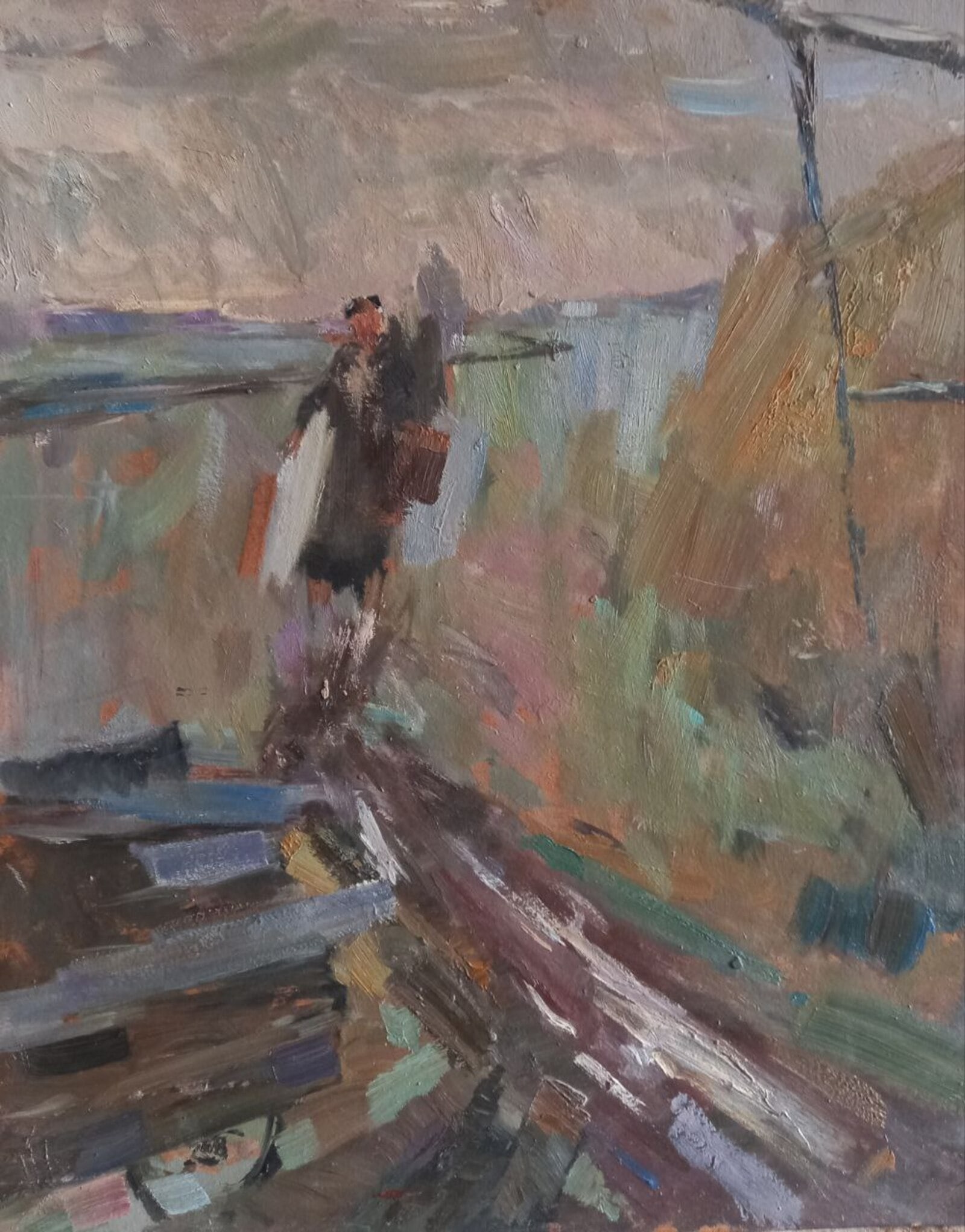 Oil painting In the rain Alex Ditriev: Title: Oil painting In the rain Alex Ditriev Description: 538AD Painter: Alex Ditriev S?ze:62x50 cm/ 24.41x19.68 inches Components: oil, cardboard Original painting from our collection ERA: Short info