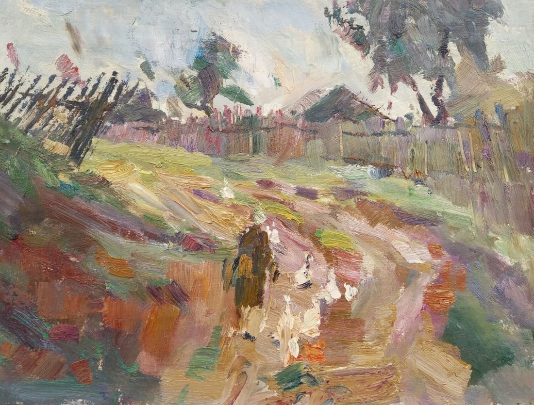 Oil painting Rural road Alex Ditriev: Title: Oil painting Rural road Alex Ditriev Description: 552AD Painter: Alex Ditriev S?ze:35x45 cm/ 13.78x17.71 inches Components: oil, cardboard Original painting from our collection ERA: Short