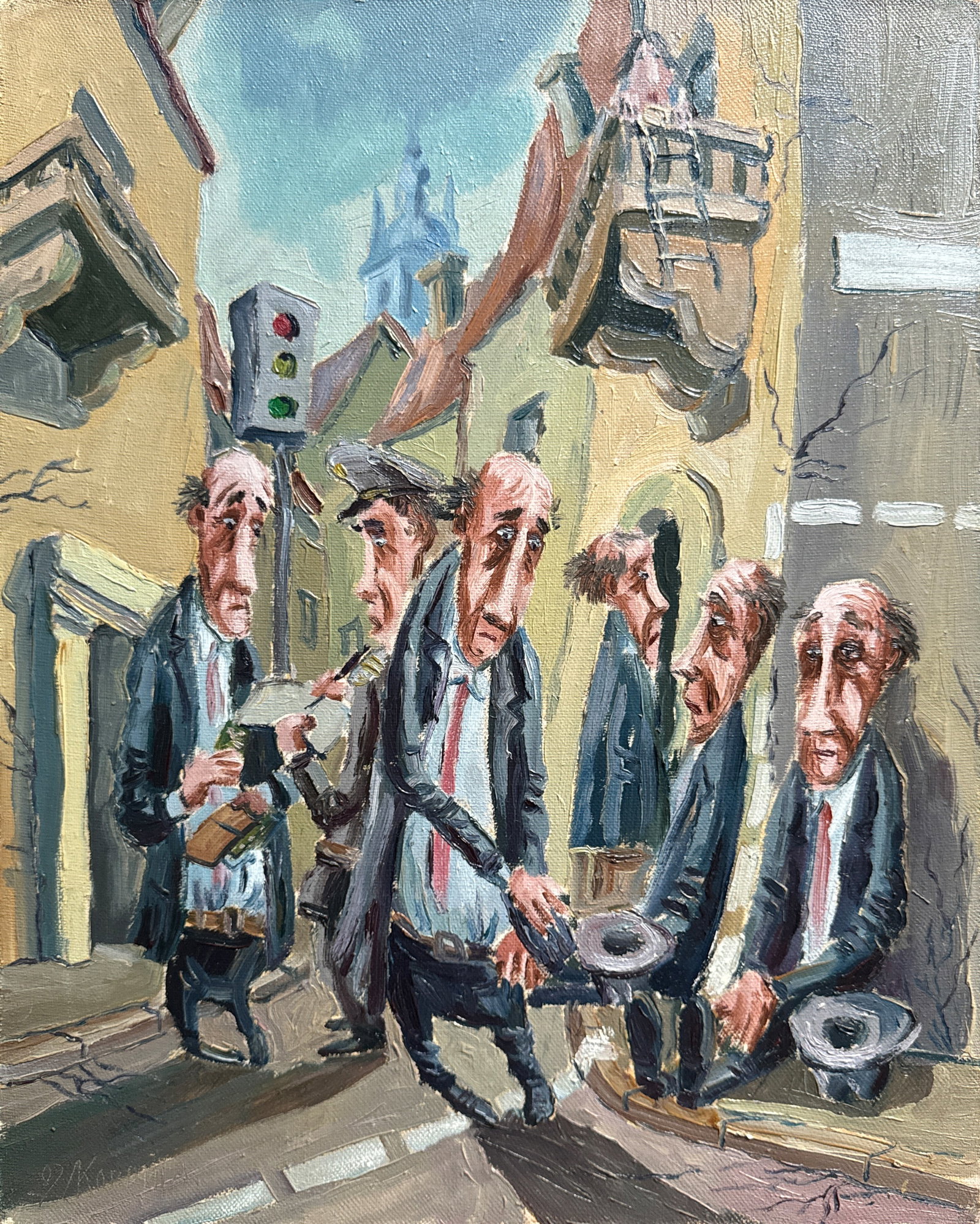 Oil painting with frame city performance K. Leonid: Title: Oil painting with frame city performance K. Leonid Description: 685KK Painter: K. Leonid S?ze: 50x40 cm/ 19.68x15.74 inches Components: oil, canvas Original painting CONDITION: exellent ERA:200