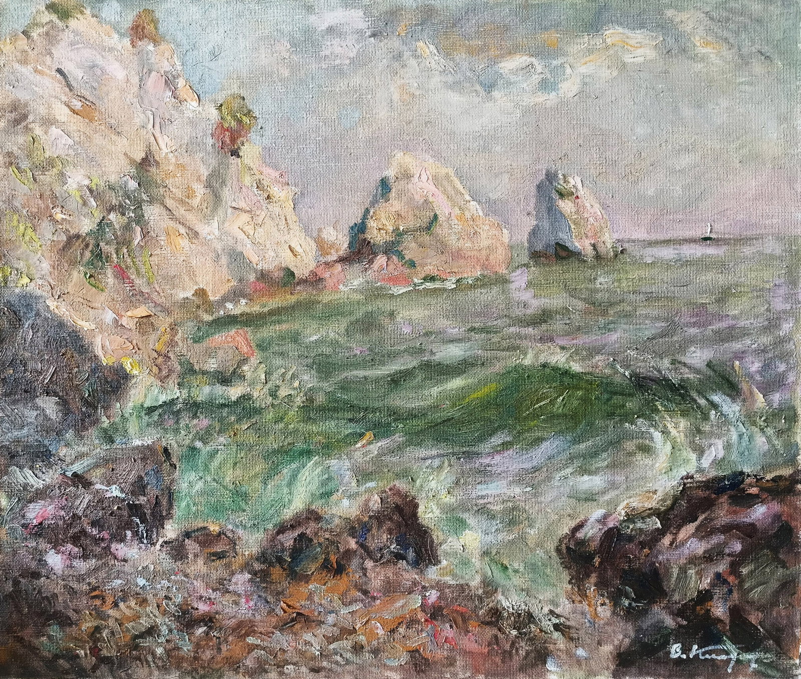 Oil painting Gurzuf by honored painter Ukrainian Vasyl K.: Title: Oil painting Gurzuf by honored painter Ukrainian Vasyl K. Description: 21Kv Painter: Vasyl K. S?ze: 61x73 cm/ 24.01x28.74 inches Components: oil, canvas Original painting CONDITION: exellent ER