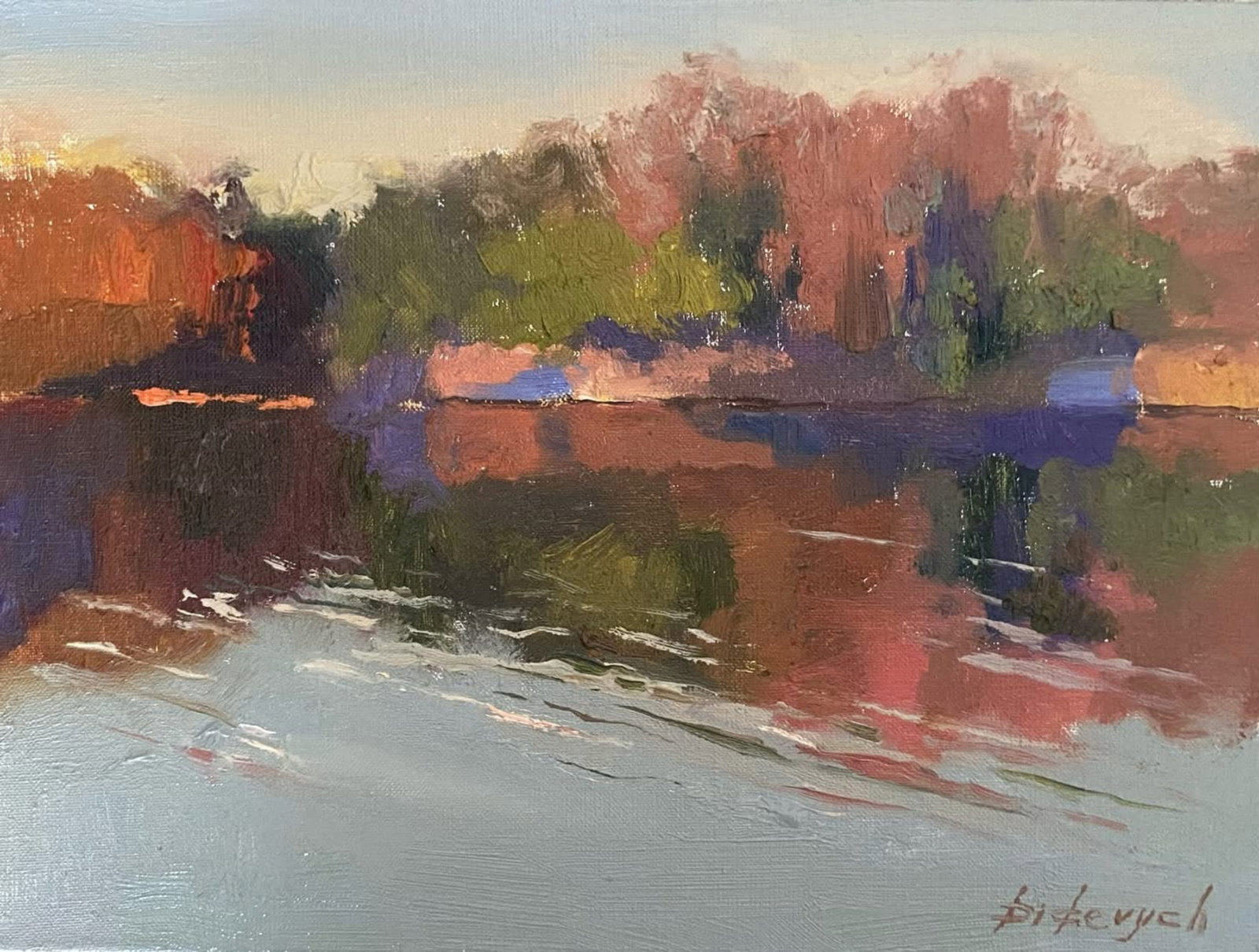 Oil painting Lake Yulia D.: Title: Oil painting Lake Yulia D. Description: 28YD Painter: Yulia D. S?ze: 40x30 cm/15.74x11.81 inches Components: oil, canvas Original painting from our collection ERA: 2025 Short information: