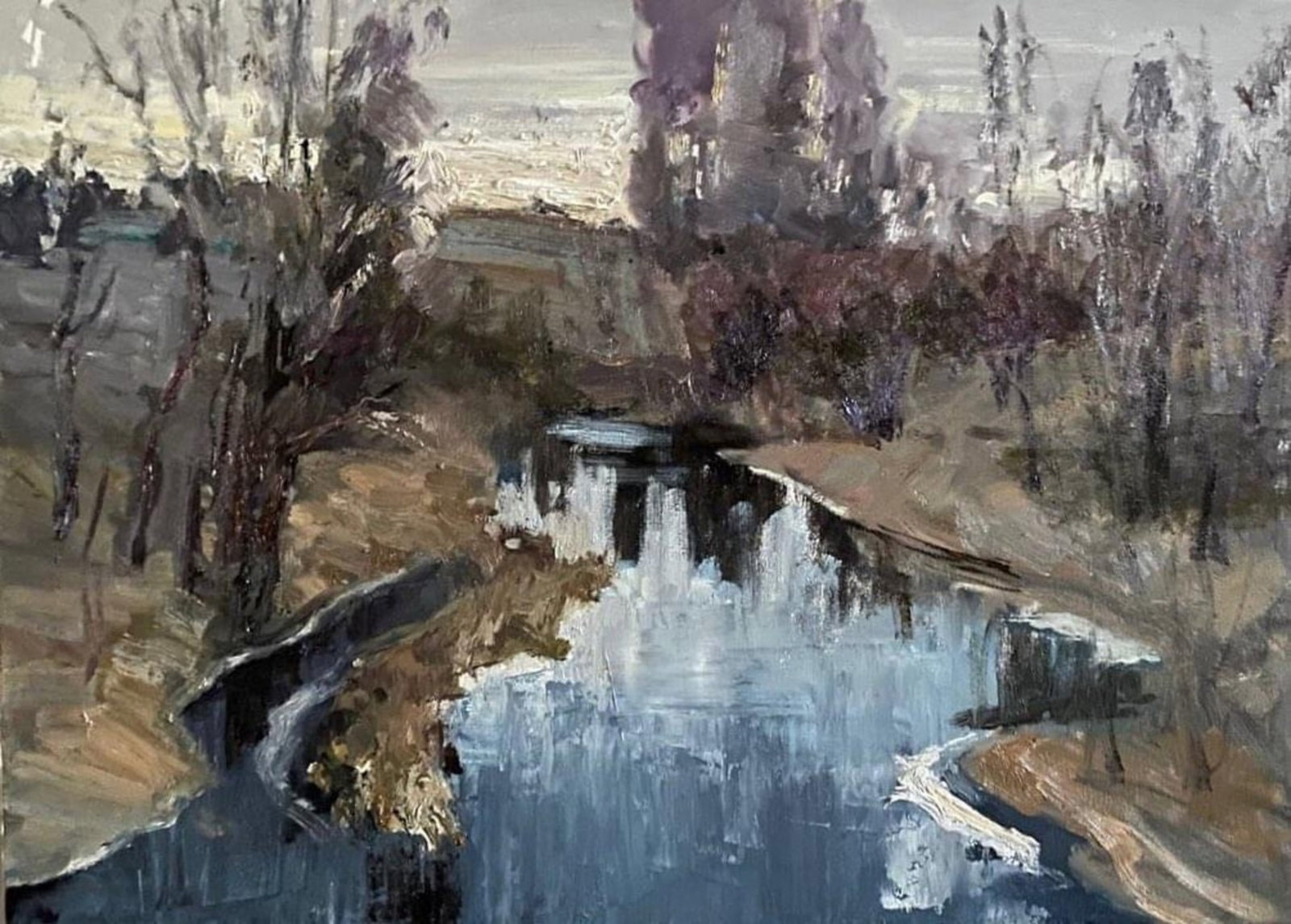 Oil painting Winter lake Yulia D.: Title: Oil painting Winter lake Yulia D. Description: 31YD Painter: Yulia D. S?ze: 70x50 cm/27.55x19.68 inches Components: oil, canvas Original painting from our collection ERA: 2023 Short