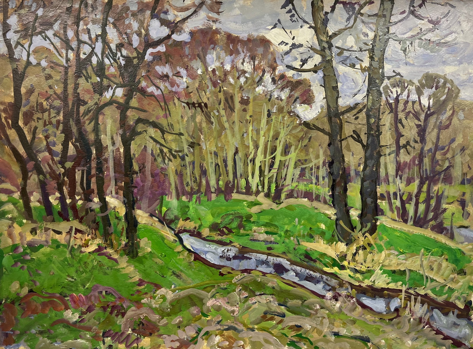 Oil painting Forest stream Kolosovsky G.: Title: Oil painting Forest stream Kolosovsky G. Description: 86Duk Painter: Kolosovsky G. S?ze: 50x69,5 cm/19,68x27,36 inches Components: Oil, cardboard Original painting from our collection ERA: Shor