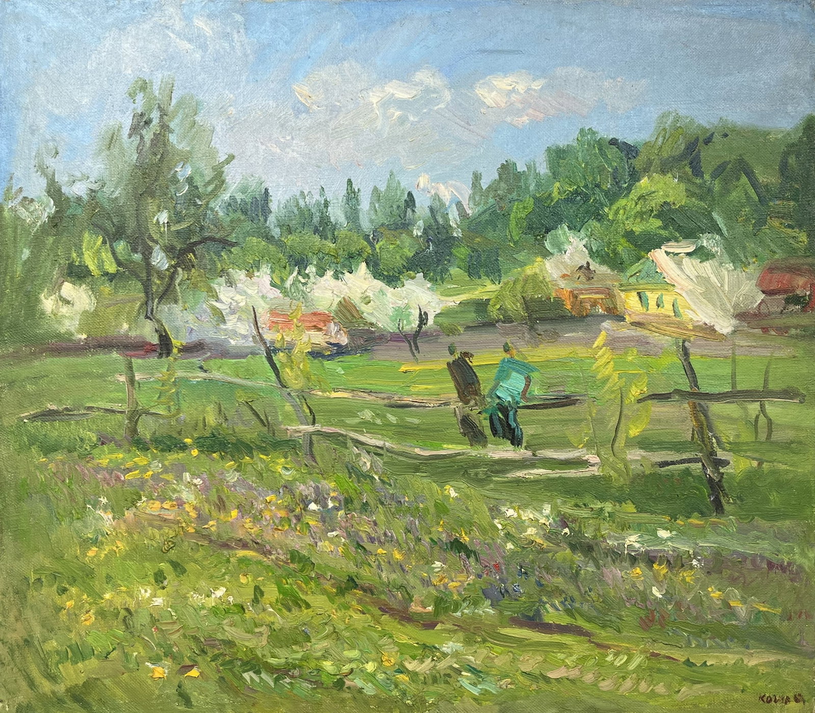 Oil painting Outside the village Kogan-Shatz: Title: Oil painting Outside the village Kogan-Shatz Description: 123??Duk Painter: Kogan-Shatz S?ze: 80x70 cm/31,49x27,56 inches Components: oil, canvas Original painting from our collection ERA: