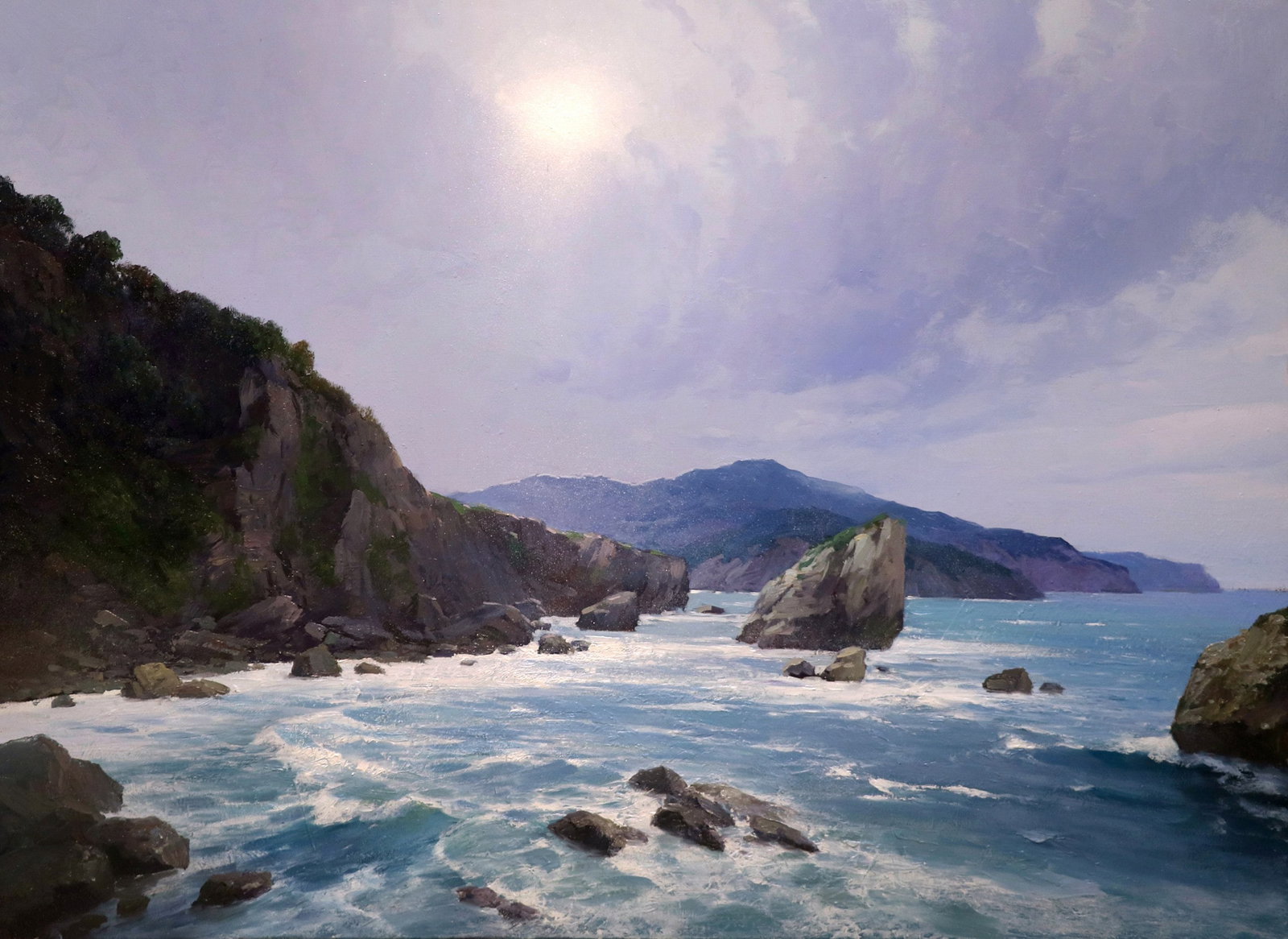 Oil painting Mountains. The sea Ukrainian painter: Title: Oil painting Mountains. The sea Ukrainian painter Description: 05R Painter: Yurii P. S?ze: 60x80 cm/ 23.62x31.49 inches Components: oil, canvas Original painting CONDITION: exellent ERA: