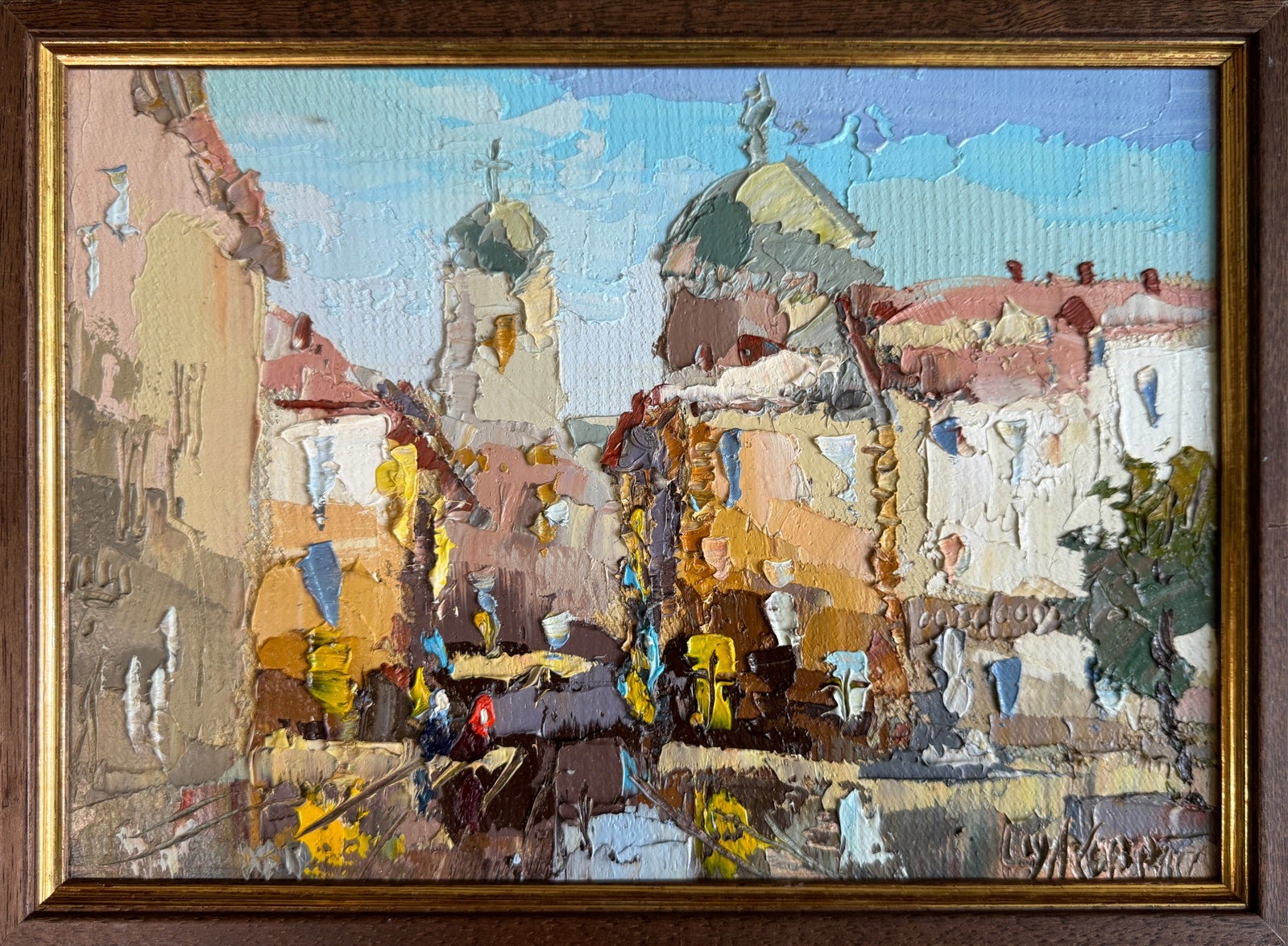 Oil painting with frame Lviv. Market K. Leonid: Title: Oil painting with frame Lviv. Market K. Leonid Description: 28KK Painter: K. Leonid S?ze: 21x30 cm/ 8.26x11.81 inches Components: oil, canvas, fiberboard Original painting CONDITION: exellent
