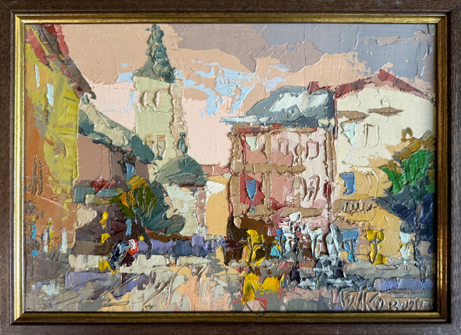 Oil painting with frame Lviv. Market K. Leonid: Title: Oil painting with frame Lviv. Market K. Leonid Description: 29KK Painter: K. Leonid S?ze: 21x30 cm/ 8.26x11.81 inches Components: oil, canvas, fiberboard Original painting CONDITION: exellent