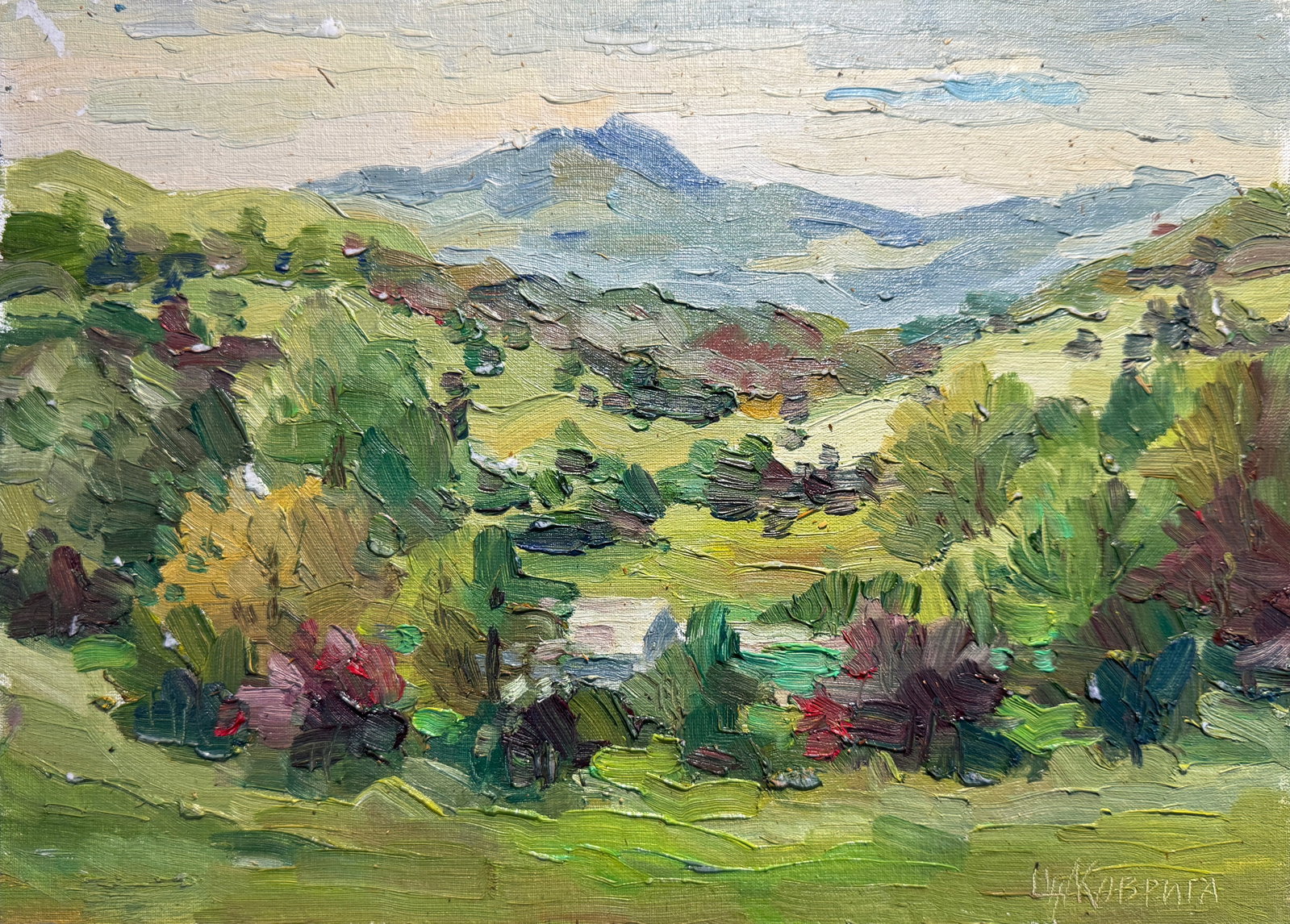 Oil painting Carpathian village Chorna Tysa K. Leonid: Title: Oil painting Carpathian village Chorna Tysa K. Leonid Description: 43KK Painter: K. Leonid S?ze: 25x35 cm/ 9.84x13.77 inches Components: oil, canvas, cardboard Original painting CONDITION: