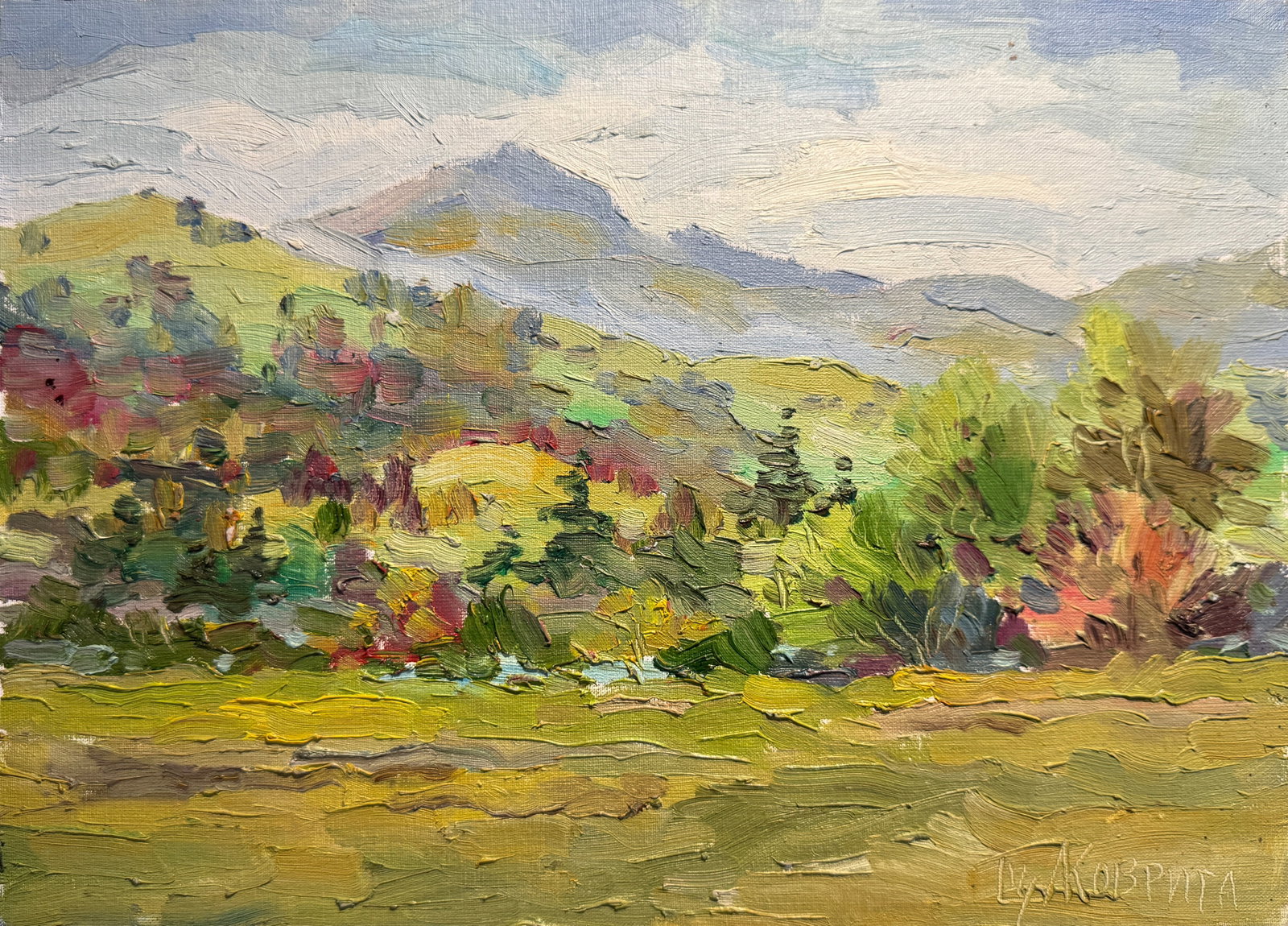 Oil painting Carpathian village Chorna Tysa K. Leonid: Title: Oil painting Carpathian village Chorna Tysa K. Leonid Description: 45KK Painter: K. Leonid S?ze: 25x35 cm/ 9.84x13.77 inches Components: oil, canvas, cardboard Original painting CONDITION: