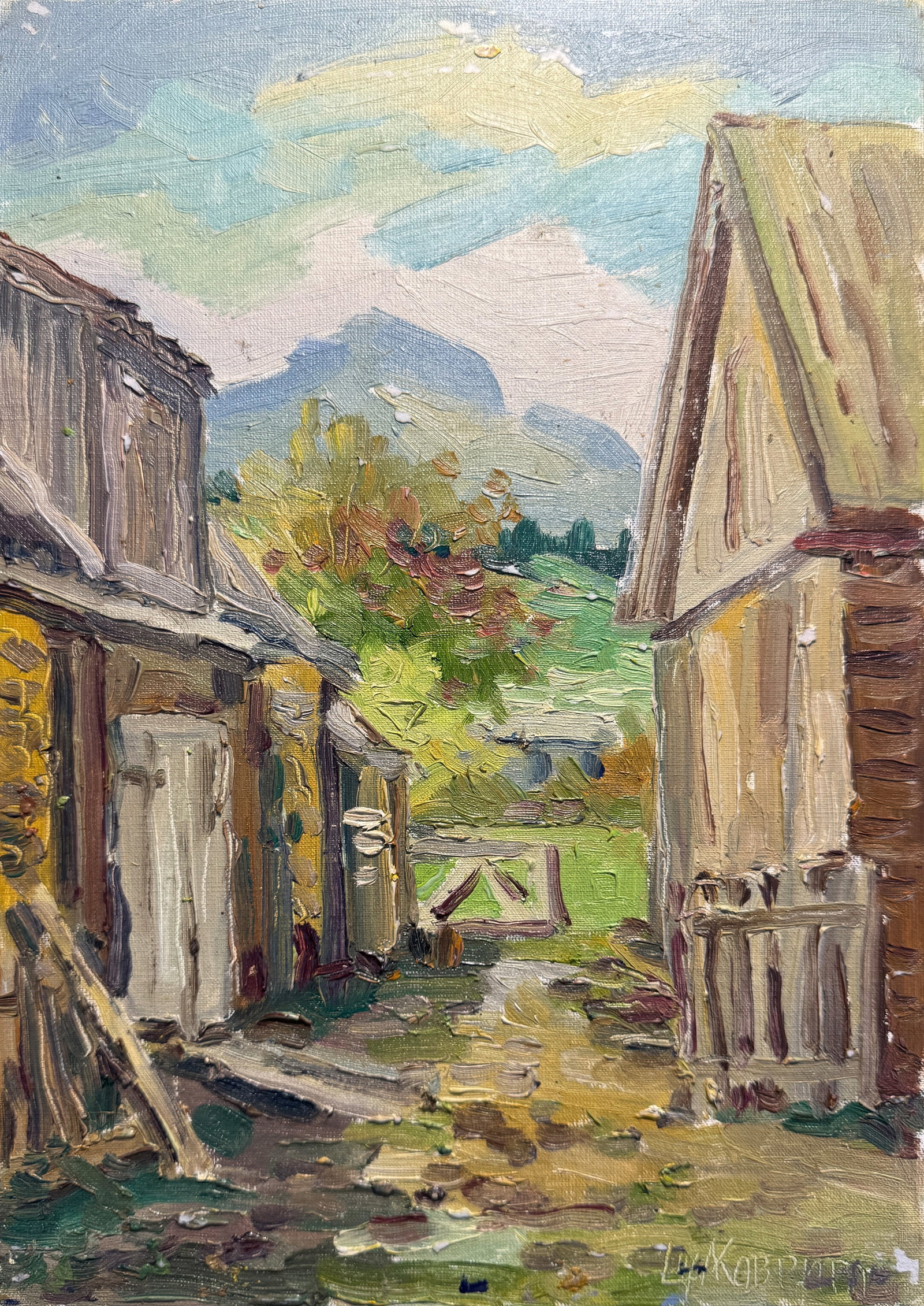 Oil painting Carpathian village Chorna Tysa K. Leonid (1 of 7)