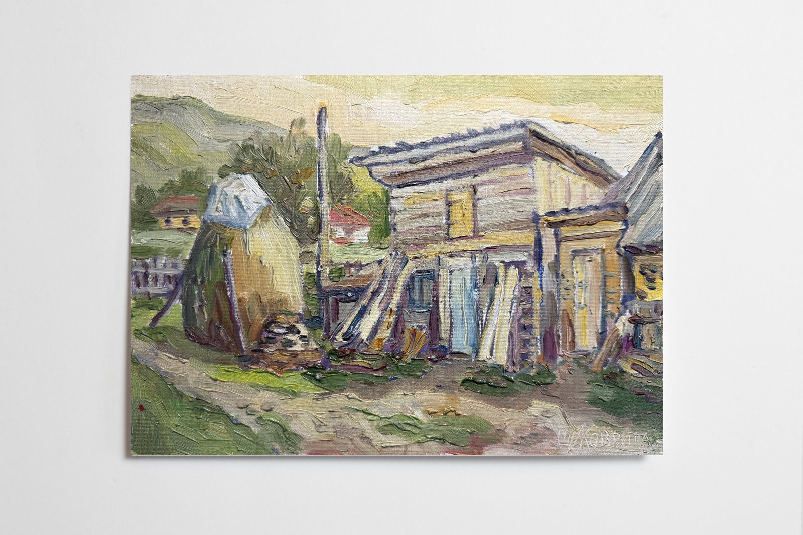 Oil painting Carpathian village Chorna Tysa K. Leonid - 2