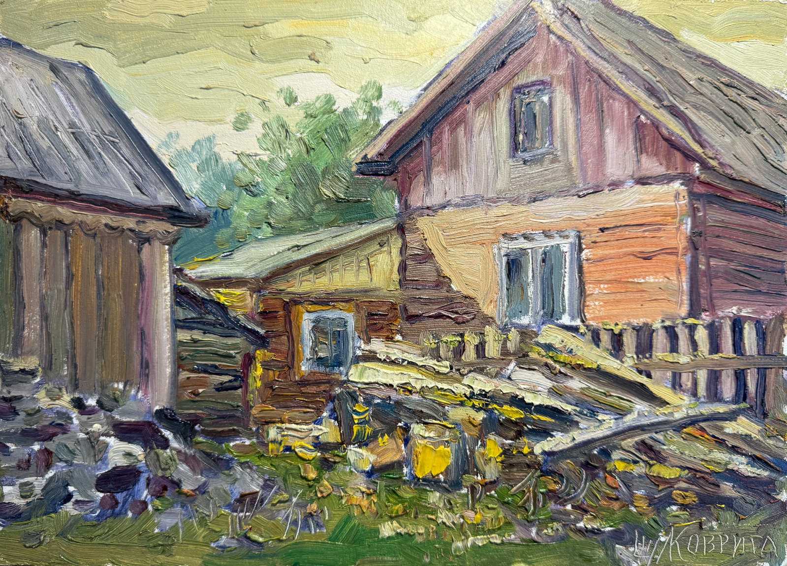 Oil painting Carpathian village Chorna Tysa K. Leonid: Title: Oil painting Carpathian village Chorna Tysa K. Leonid Description: 57KK Painter: K. Leonid S?ze: 25x35 cm/ 9.84x13.77 inches Components: oil, fiberboard Original painting CONDITION: exellent
