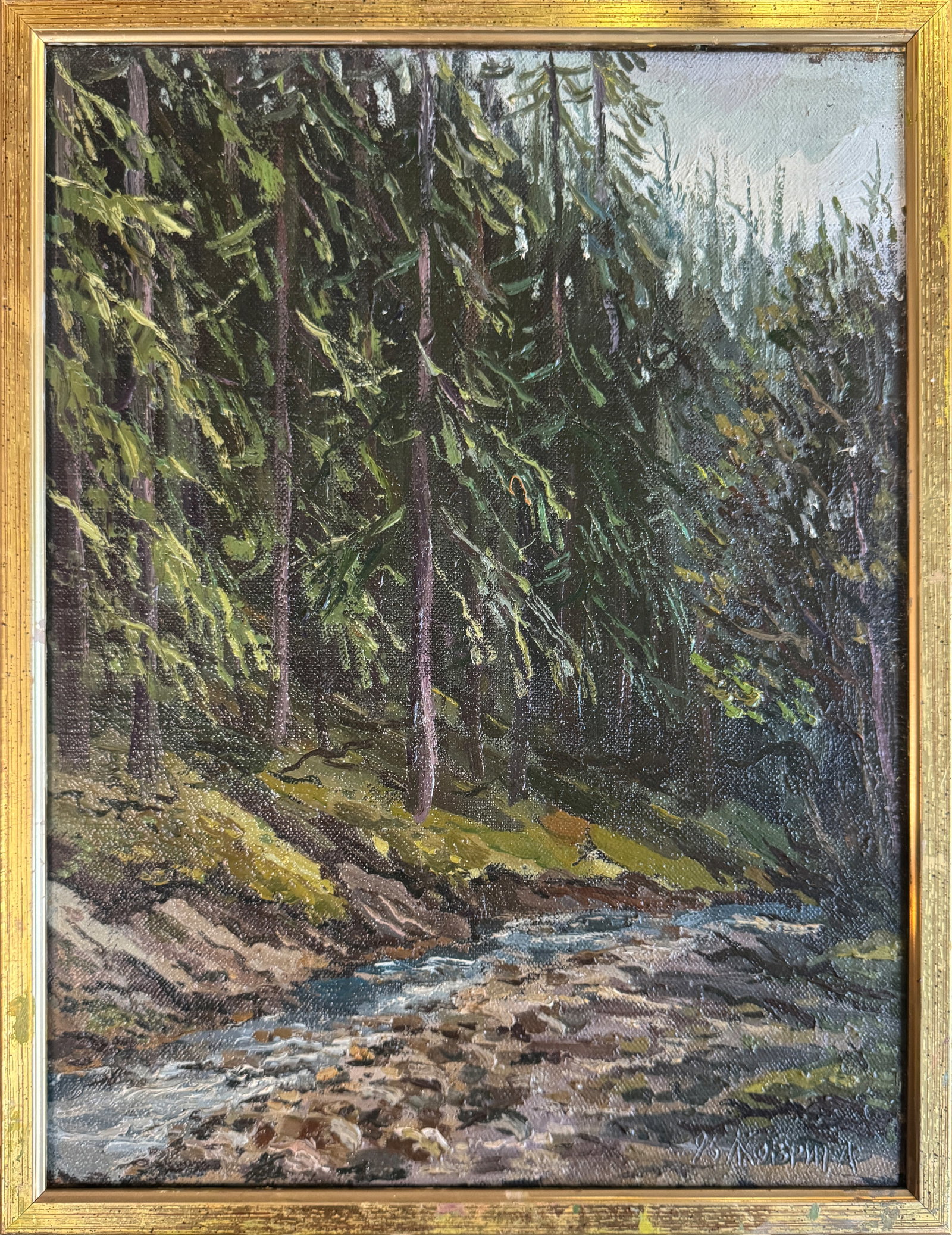 Oil painting with frame in the Carpathians K. Leonid: Title: Oil painting with frame in the Carpathians K. Leonid Description: 72KK Painter: K. Leonid S?ze: 40x30 cm/ 15.74x11.81 inches Components: oil, canvas Original painting CONDITION: exellent ERA:19