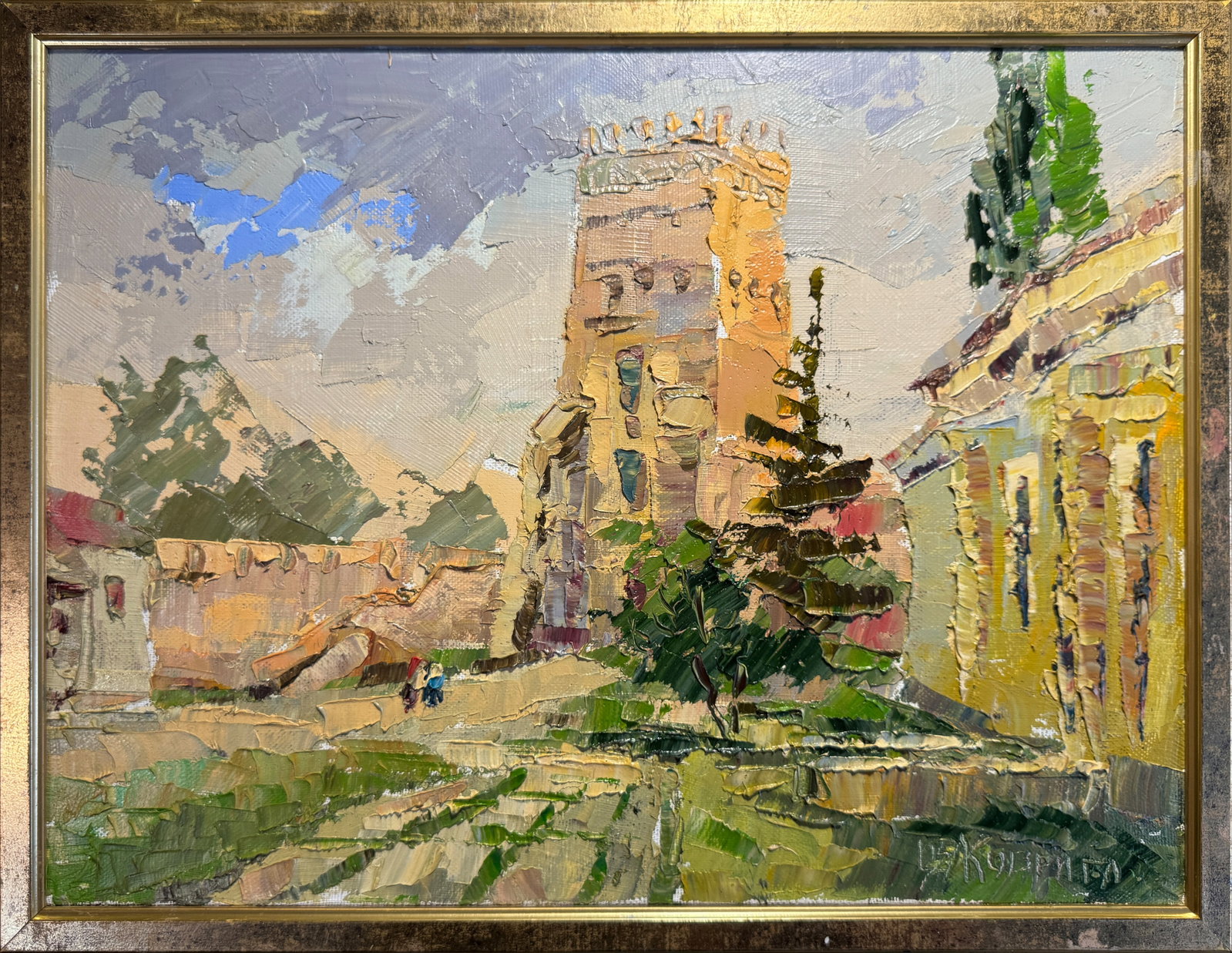 Oil painting with frame Lutsk Lubart's castle K. Leonid: Title: Oil painting with frame Lutsk Lubart's castle K. Leonid Description: 73KK Painter: K. Leonid S?ze: 30x40 cm/ 11.81x15.74 inches Components: oil, canvas Original painting CONDITION: exellent