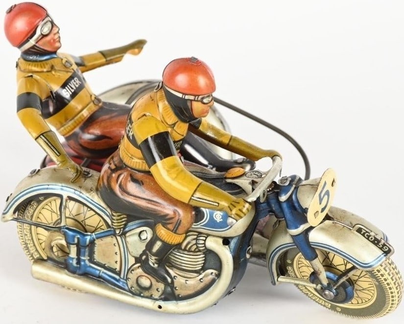 Tippco motorcycle Silver Racer (Made in Germany), c10, with original box , When wound up, the wheel - 5