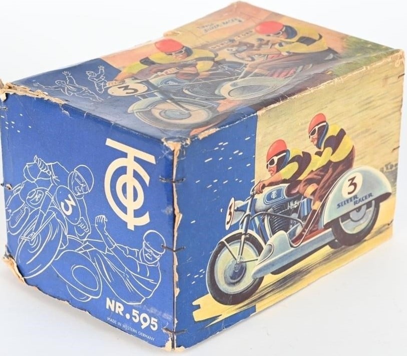 Tippco motorcycle Silver Racer (Made in Germany), c10, with original box , When wound up, the wheel - 6