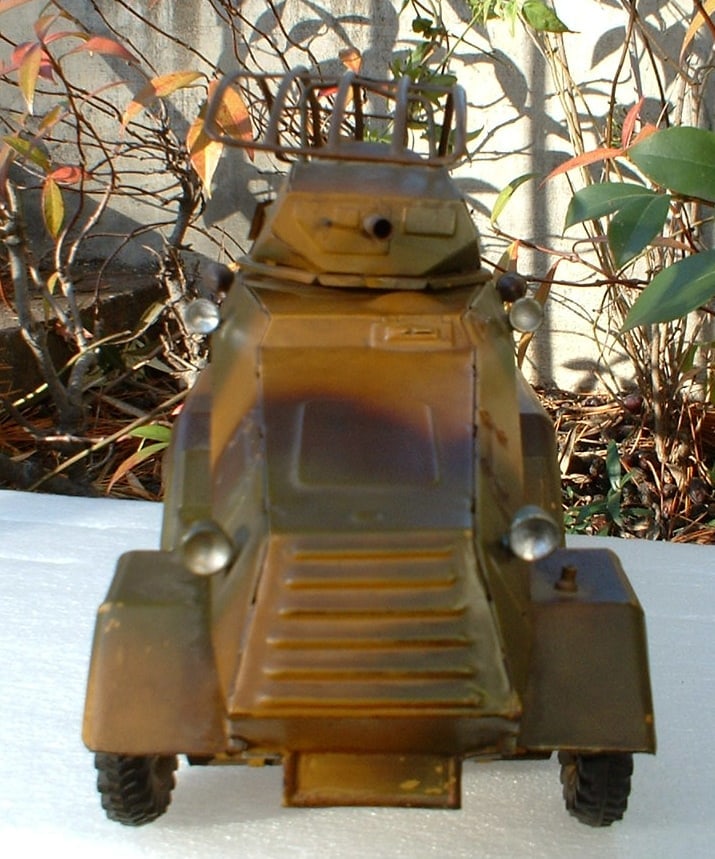 1937 Lineol "Panzerspahwagen" 1210, windup motor,six-wheeled military truck, the turret swings - 2