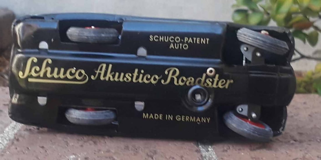 Schuco Akustico Roadster (made in Germany), BMW 328 car, c10, two windup motors, one for horn and - 5