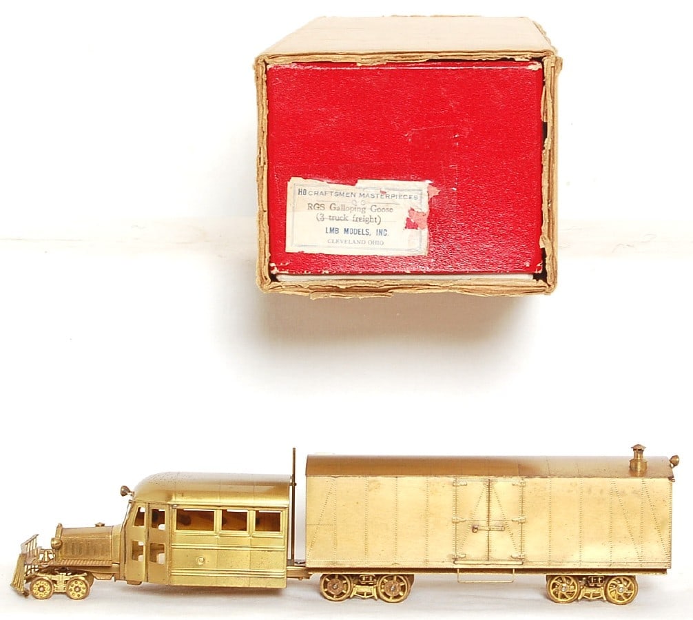 HO scale, LMB KMT (made in Japan) all brass RGS Galloping Goose three truck freight in original - 2