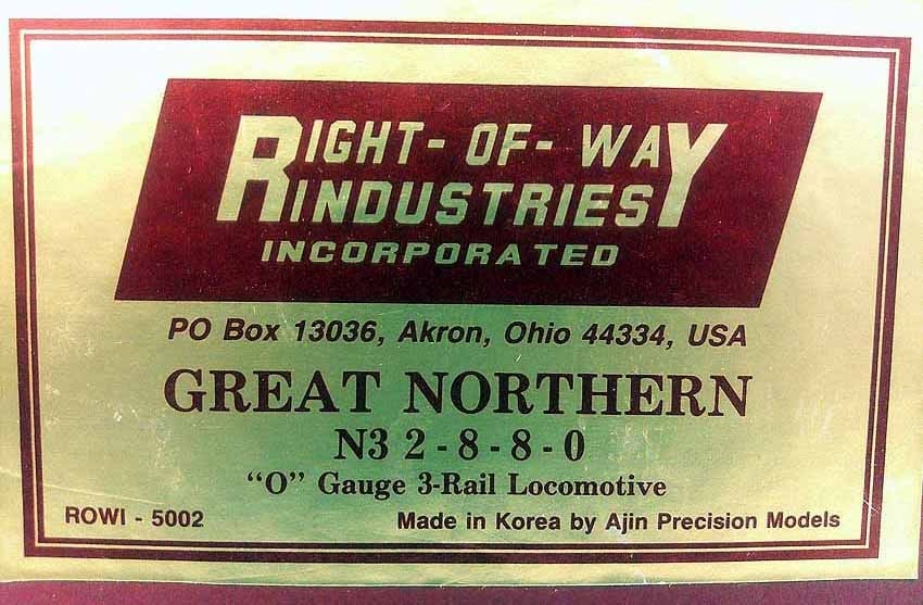 Right Of Way Great Northern 2-8-8-0 O-scale locomotive, Made in South Korea ,brass and steel,c10 . - 9