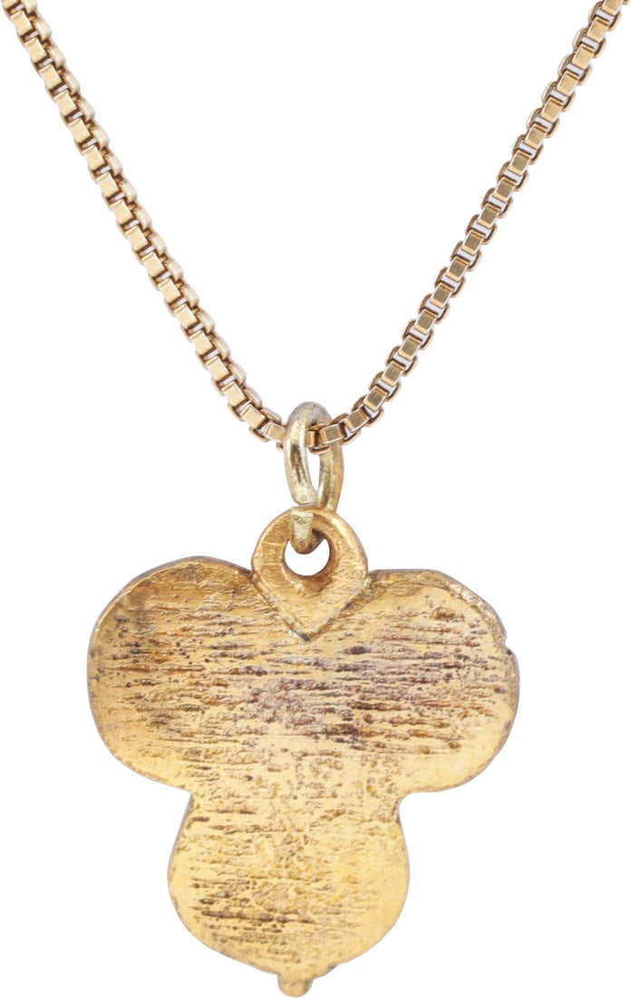 EUROPEAN WOMAN’S PENDANT C.1450-1650: Gilt bronze, about 5/8" (0.62”) total height. formed as a cluster of three circles. This form is thought to derive from the Medici family coat of arms. The original symbol for pawnbrokers was th