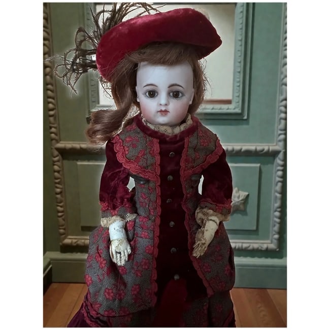 Antique French fashion Doll Poupee cabinet size 12" - 2