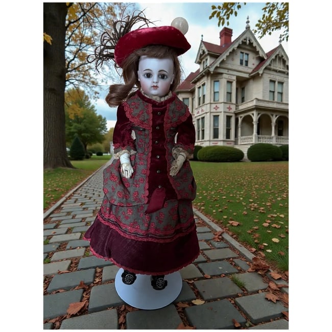 Antique French fashion Doll Poupee cabinet size 12" - 3