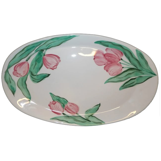 Very Large 19 7/8" Vietri Hand Made and Painted Serving Platter with Flowers made in Italy: Vietri Hand Made and Painted Serving Platter are highly sought after and command a premium price. This is a very large platter and is in excellent condition. NO chips, cracks, crazing, loss of color,