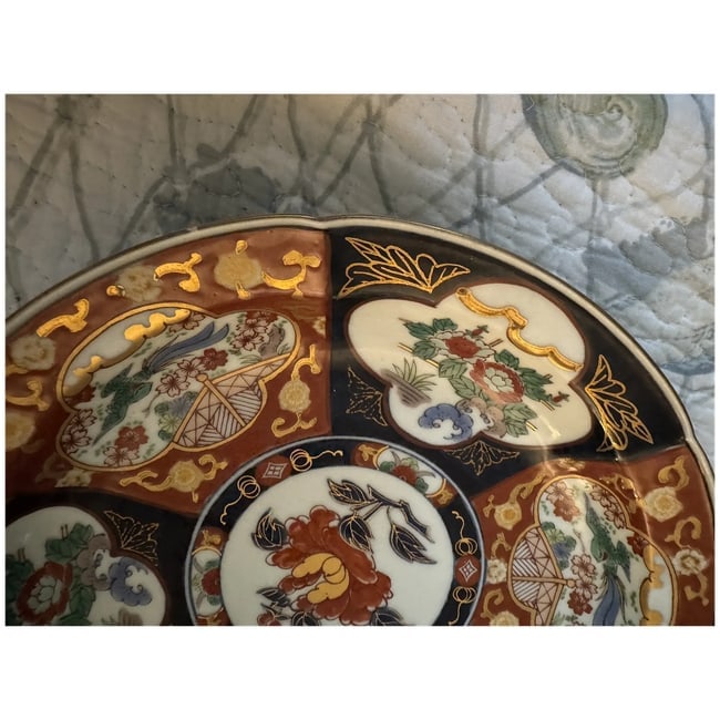 Antique Pair of Meiji period Gold Imari Japan hand painted large decorative bowls 9" signed - 7