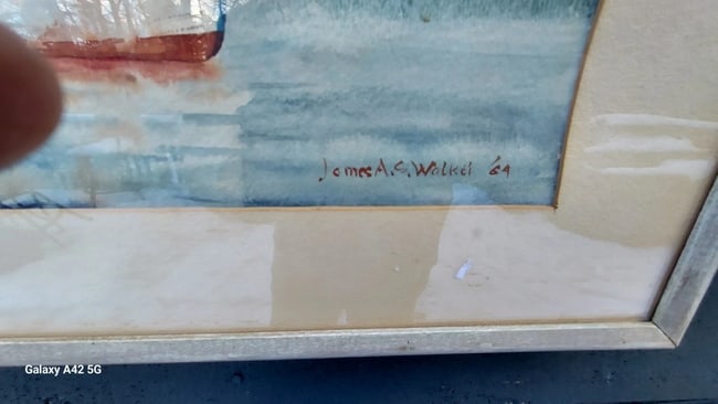 Watercolor lobster boat Maine new England sign James A. Walker 1964 - 3