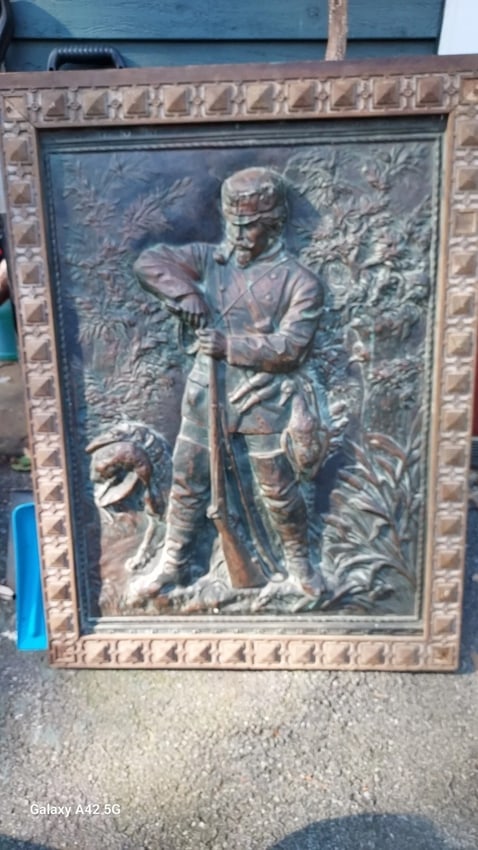Artist Sculpture Ernst Herter Wall Plaque (1846-1917) Copper Hunter Dog 33 X 44 - 7