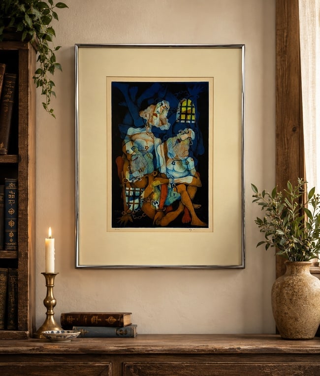 SIGNED AMRAM EBGI 13 /100 RABBI SCHOLARS JUDAICA ART PRINT: Date/Period: unknown Dimension: framed size approx 20 x 26 Material: mixed materials Additional Information: SIGNED AMRAM EBGI 13 /100 RABBI SCHOLARS JUDAICA ART PRINT Shipping: Domestic: Flat-rate of