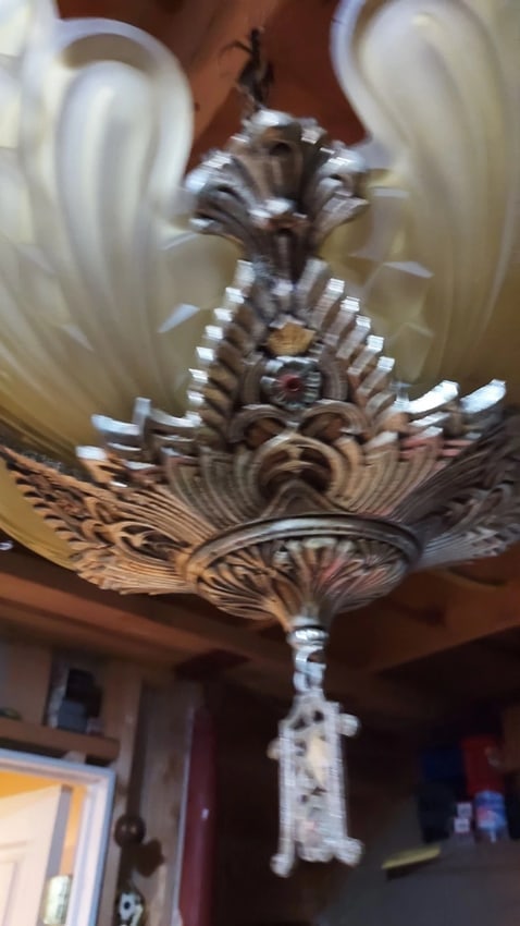 Antique Slip Shade Fixture Aluminum Art Deco Complete with ceiling cap - 4