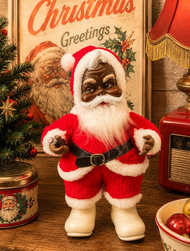 Rare Rushton Coca Cola African American Santa Plush White Boots 50's: Date/Period: Approx. 1950's Dimension: Approx. 16.5" tall x 9 x 5 Material: mixed materials Additional Information: This rare vintage Rushton Coca Cola African American Santa plush toy features unique