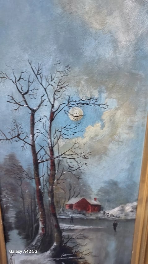 oil painting On Board Moonlight Walk On Ice 19th Century. - 4