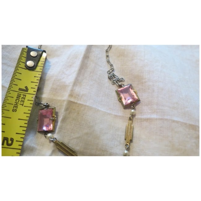 Vintage pretty Pink Glass Art Deco Necklace - 7