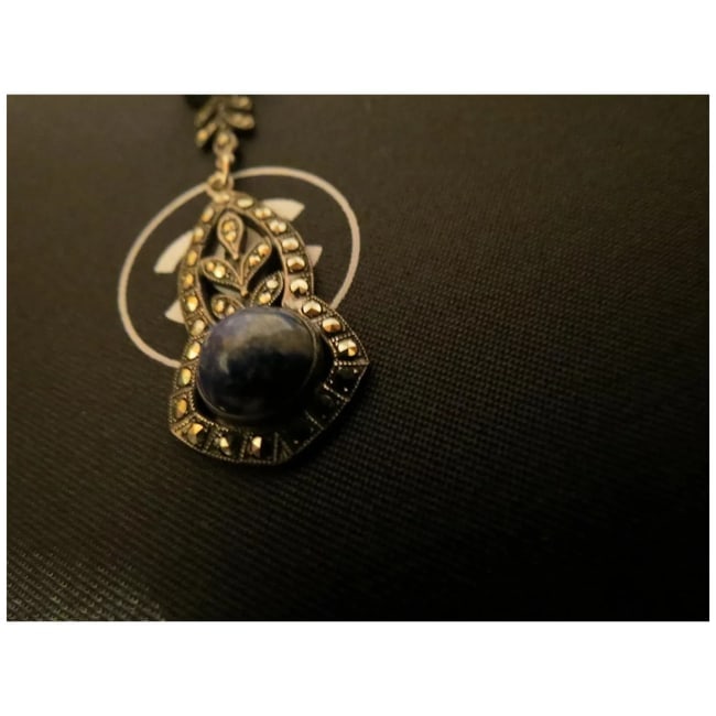 Antique Sterling Silver Art Nouveau Lapis lazuli Lavalier Pendant - 2