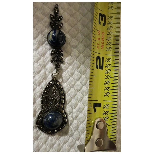 Antique Sterling Silver Art Nouveau Lapis lazuli Lavalier Pendant - 4