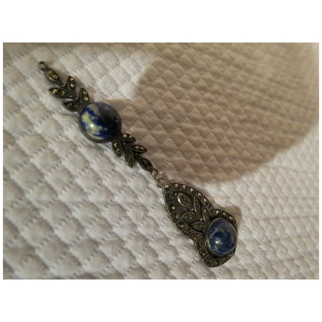 Antique Sterling Silver Art Nouveau Lapis lazuli Lavalier Pendant - 7