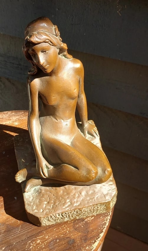 Massive Antique art Bronze Bookend Woman 5lbs - 2