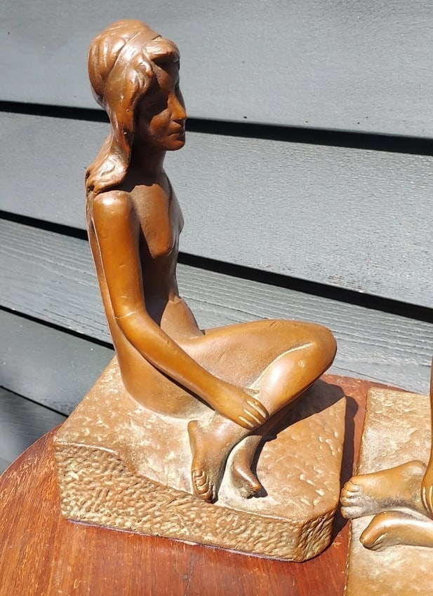 Massive Antique art Bronze Bookend Woman 5lbs - 3