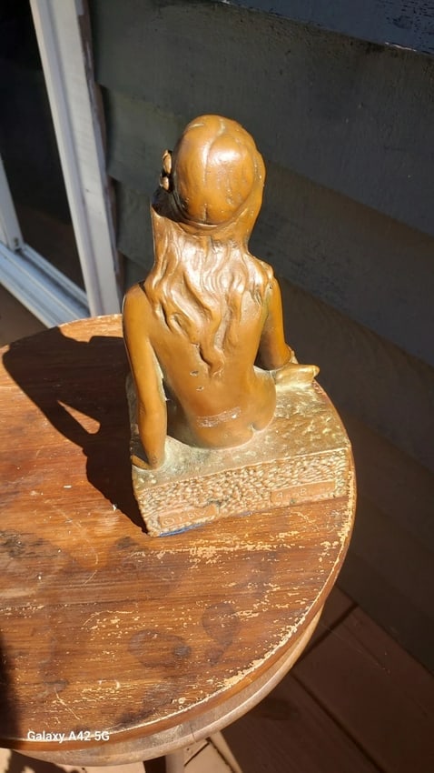 Massive Antique art Bronze Bookend Woman 5lbs - 5
