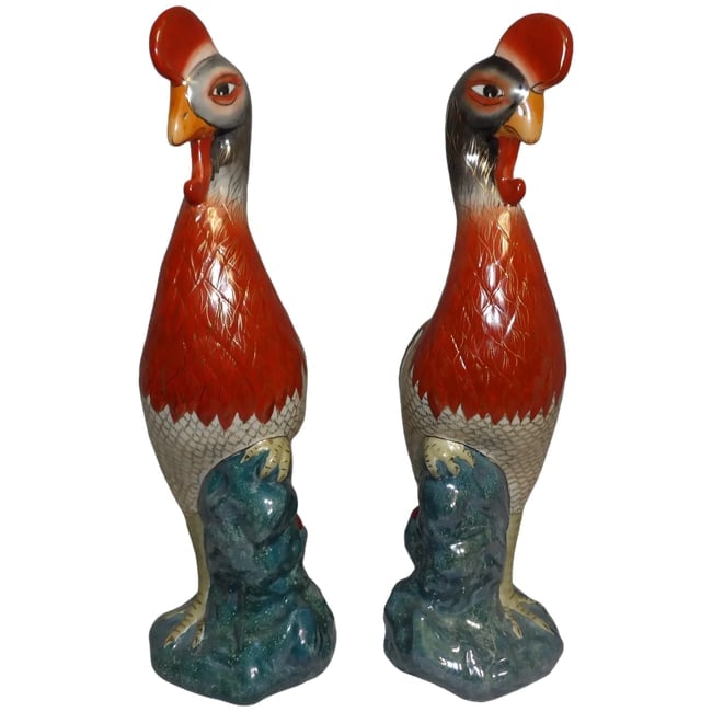 Pair of 17" tall Japanese Showa Period Kutani Bird Statues (1 of 13)